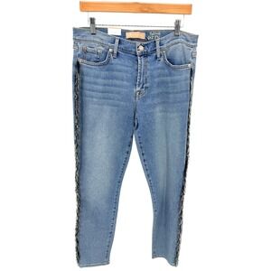 7 For All Mankind Luxe Vintage Ankle Skinny Beaded Fringe Jeans Blue 32 Glam NWT